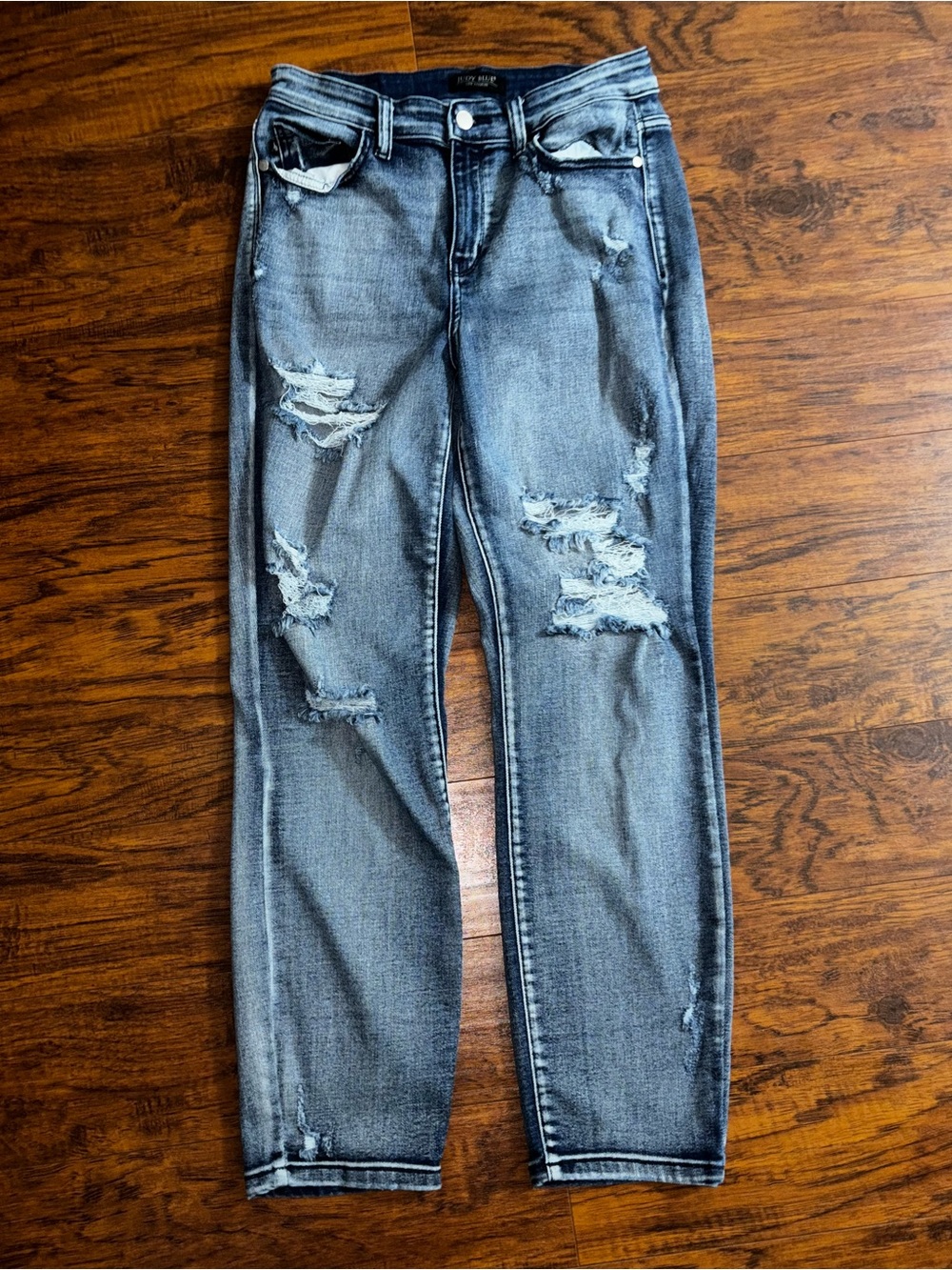 Judy Blue Boyfriend Fit Blue Jeans Distressed Light Wash Ripped Denim Straight